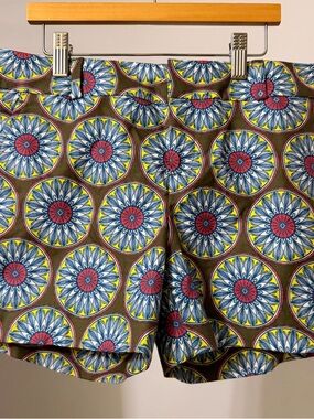 Banana Republic Olive Printed Medallion Shorts with Blue & Red Accents